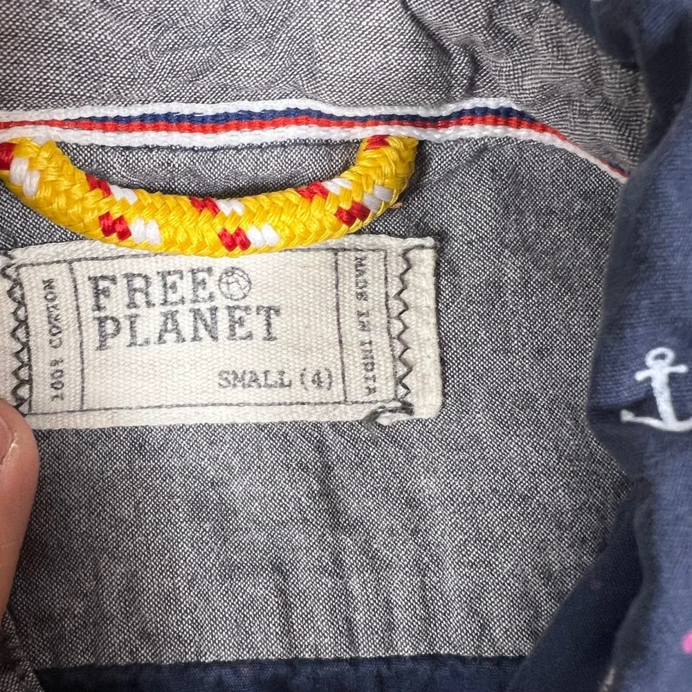Gymboree Free Planet Boys Navy Nautical Lobster Anchor Button Down Shirt Lot 4T